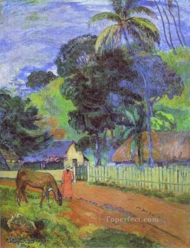 Caballo en la carretera Paisaje tahitiano Postimpresionismo Primitivismo Paul Gauguin Pinturas al óleo